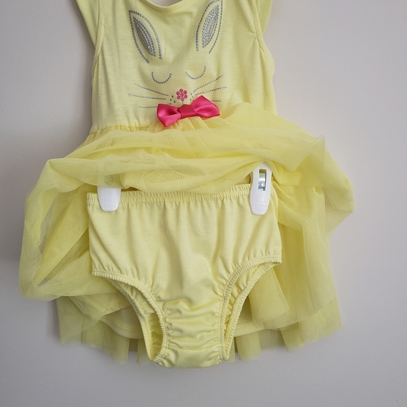 NWOT 24 Months Toughskins Yellow Cat Tulle Dress w/Panties Cap Sleeve Bodice - Picture 4 of 6